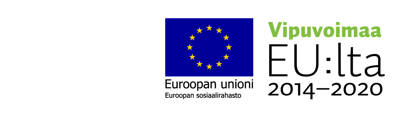 DigiTally-logo, Euroopan unionin lippulogo Euroopan sosiaalirahaston tekstillä, Vipuvoimaa EU:lta 2014-2020 -logo.